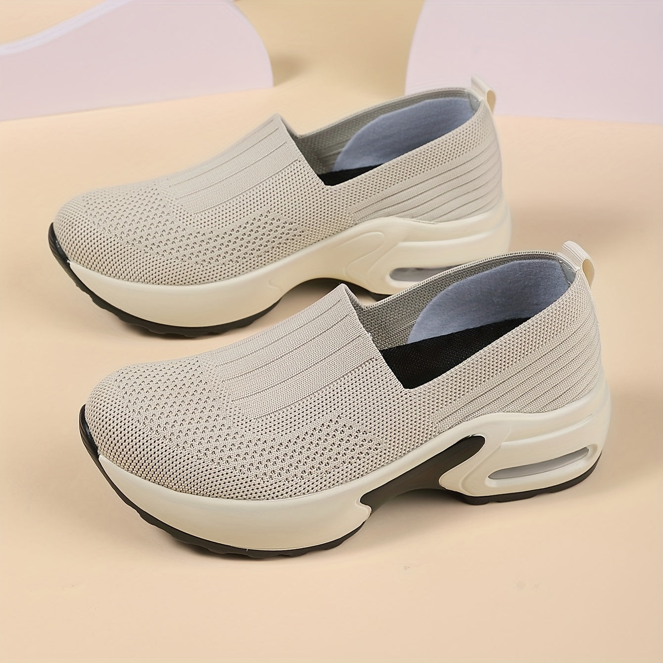 Spring fashion sneakers for women with breathable mesh upper, cushioned air sole, slip-on design and casual sports functionality.