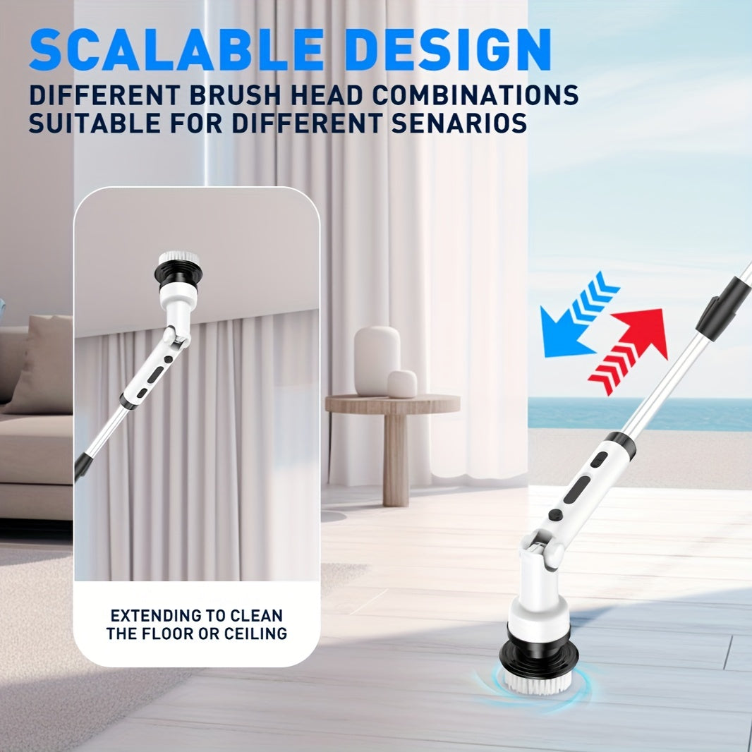 IAGREEA Electric Spin Scrubber is a versatile and convenient power cleaner with 6 brush heads, medium firmness, digital display, perfect for use in the bathroom, kitchen, living room, car, floor, and ceiling. It is extendable, cordless, and powered by a