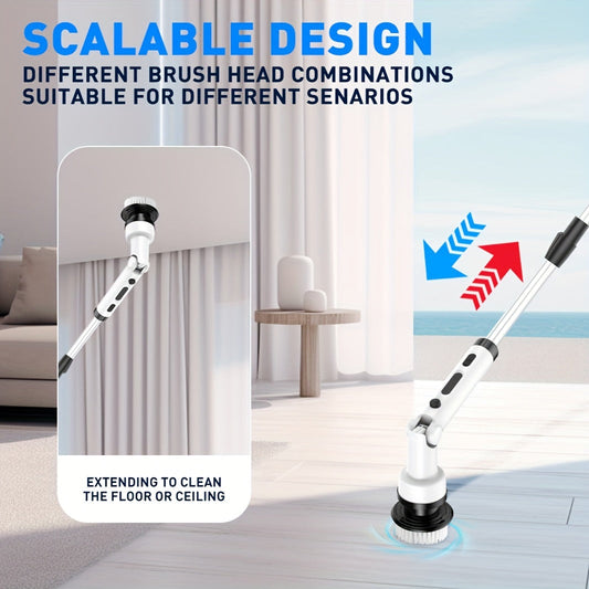 IAGREEA Electric Spin Scrubber is a versatile and convenient power cleaner with 6 brush heads, medium firmness, digital display, perfect for use in the bathroom, kitchen, living room, car, floor, and ceiling. It is extendable, cordless, and powered by a