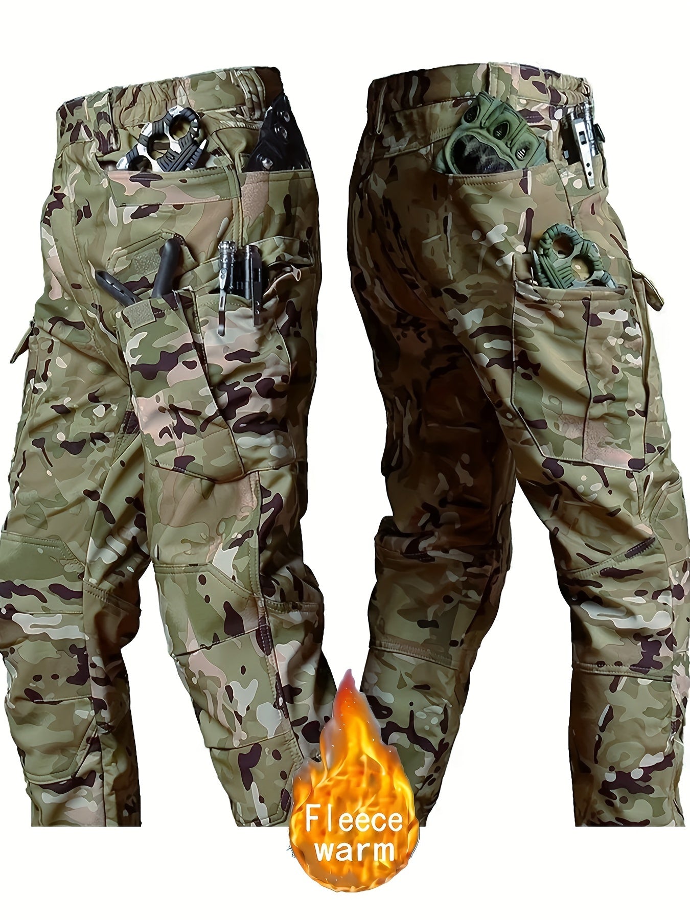 Guangguangzi Camouflage Shark Men's Fleece Jacket and Work Pants Set