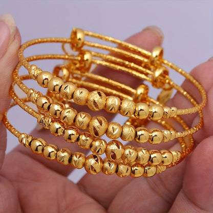 Set of 2 Timeless Adjustable Bangles in 24k Gold Plating with Beaded Details, Inspired by Middle Eastern Style, Perfect for Women's Bridal Wedding Attire, Affordable Alternative to Luxury Jewelry