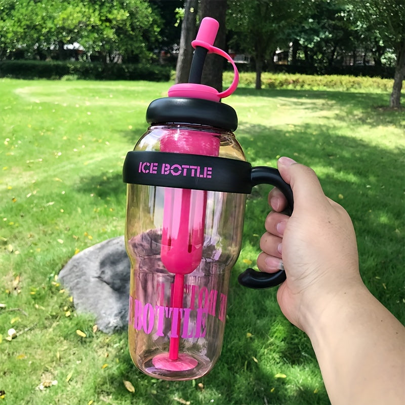 Large 44oz ice cream design water bottle made of BPA-free PC material with handle and leakproof straw. Lightweight and ideal for gym, outdoor activities, and back-to-school. Great festive gift option.