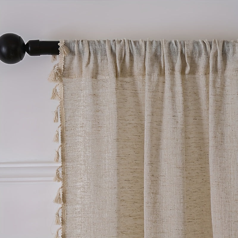 Sheer Linen-Blend Drapes in Traditional Style, Knitted Fabric, Unlined, Semi-Sheer, Featuring a Pastoral Theme. Made with 80% Polyester and 20% Linen, complete with Eyelets for easy hanging in any bedroom. These All-Season Decorative Panels are designed