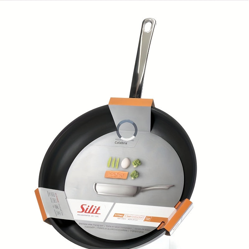 German-made Silit non-stick stainless steel frying pan, perfect for cooking steak and eggs. Induction compatible and dishwasher safe. Smooth surface ideal for Halloween, Christmas, and Black Friday.