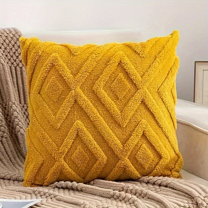 Bohemian style faux fur pillow cover in yellow, soft and luxurious for sofa, couch, living room, bedroom, car. Pillow insert not included.