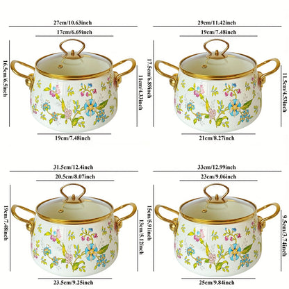 Elegant French Floral Enamel Stove Pot - Perfect for Induction Cooktops, No Electricity Needed - Ideal for Home Kitchen & Dining