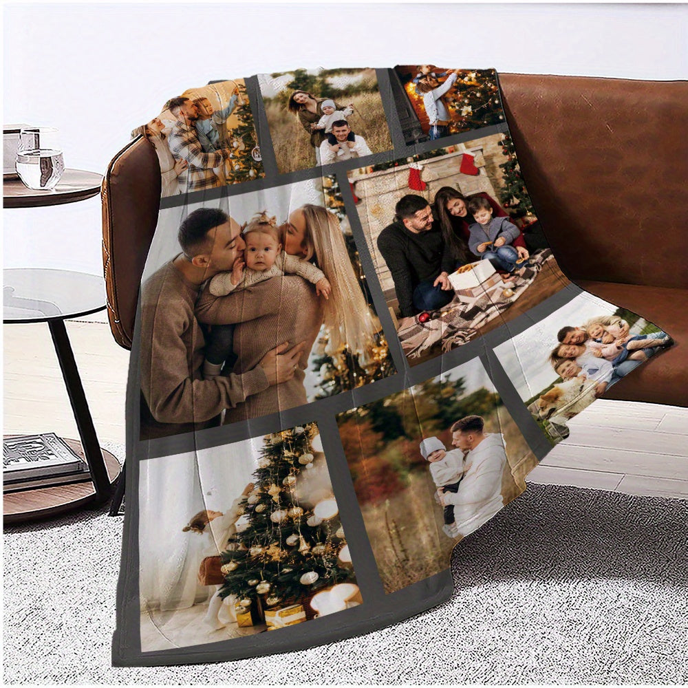 Customize your cozy flannel blanket with a personal photo! This soft and warm memory blanket is perfect for couples or families and is ideal for use in the office, bed, sofa, armchair, napping, camping, or travel. The machine washable blanket features a