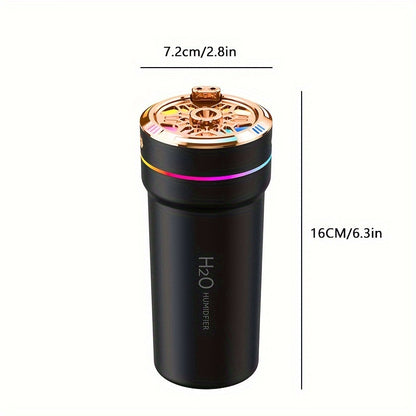 Compact car humidifier and air purifier with starry sky light, USB powered, essential oil compatible, automatic start/stop, for a fresh and moisturized vehicle interior.