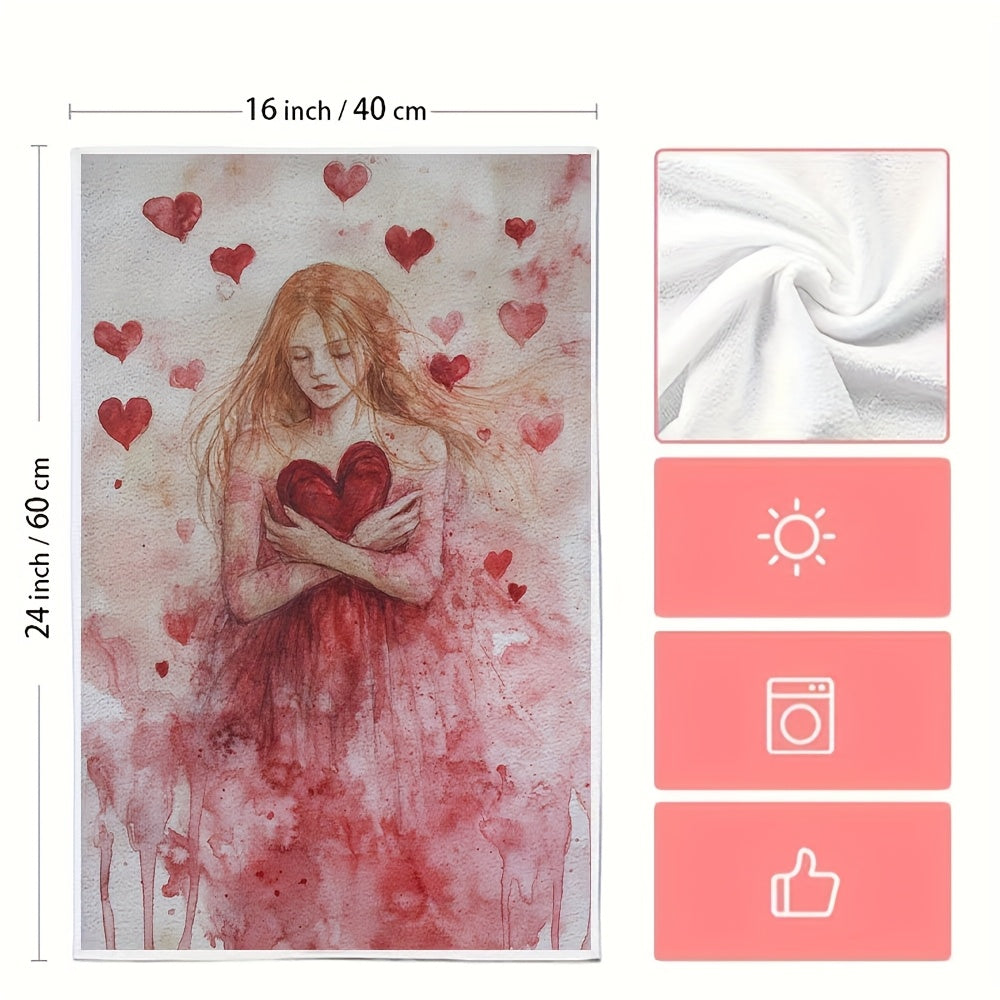 Set of 2 Ultra Soft Kitchen Towels featuring Valentine's Day Goddess Design, Highly Absorbent Dish and Hand Towels for Holiday Decor, Machine Washable, Measures 16x24 Inches - SKU: 2KYSYS1217521