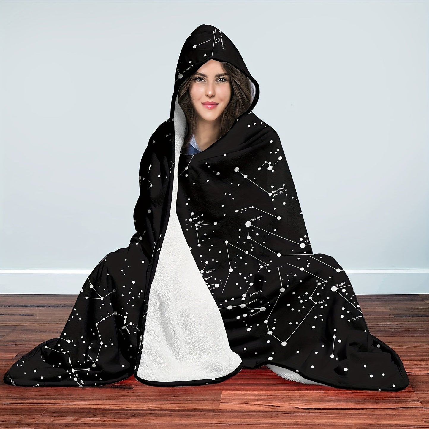 Starry Sky Hooded Blanket - This magical blanket is perfect for napping, lounging, or traveling. Get cozy and stay warm with this soft and thick hooded cape blanket, ideal for use on the sofa, in the office, or in bed.