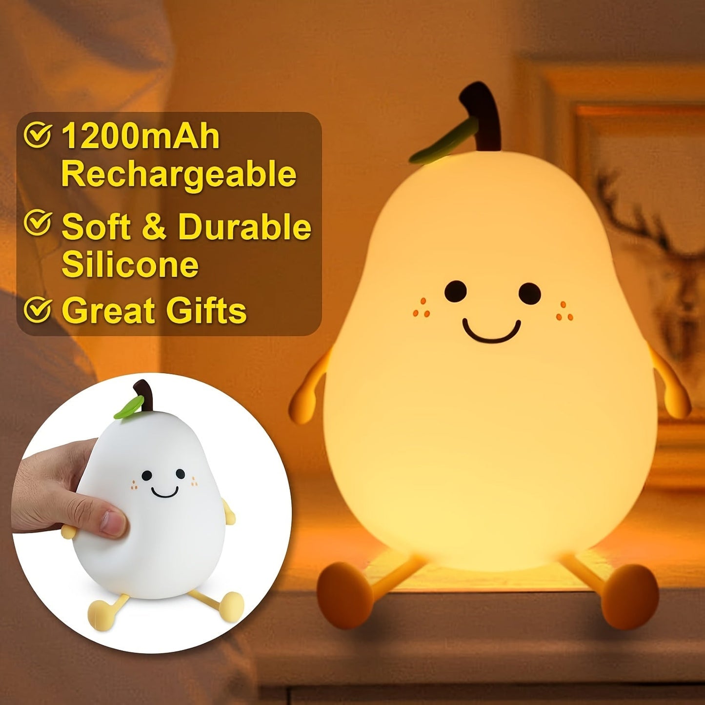 YETHKE Beautiful Pear-Shaped LED Night Light featuring Multiple Color Modes - Ideal for Adding a Touch of Style to Nurseries and Bedrooms.