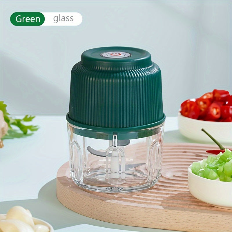 Portable Electric Garlic Chopper with 260ml Glass Container, USB Rechargeable Lithium Battery, Ideal for Outdoor Travel & BBQ, Includes Various Accessories