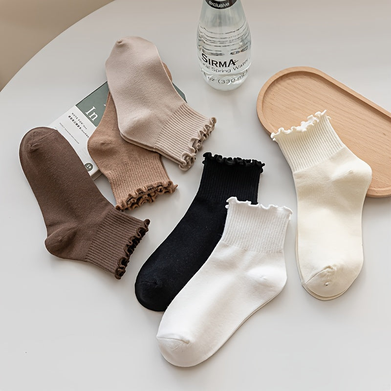 6 pairs of lettuce trim socks: sweet and comfy solid short socks for women.