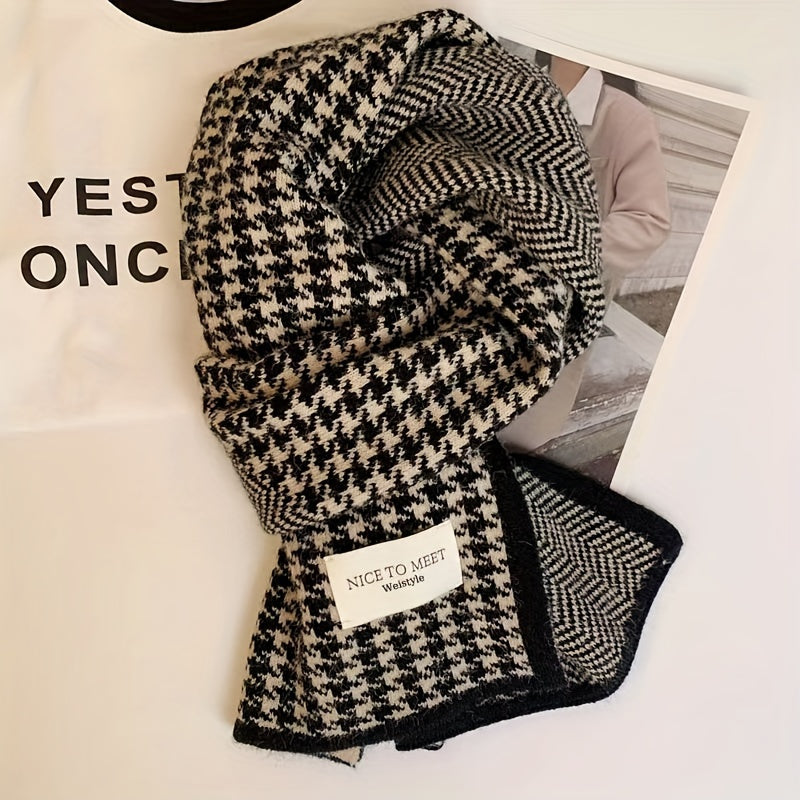 Erkaklar va ayollar uchun Houndstooth to'qilgan qish sharf, 1 dona