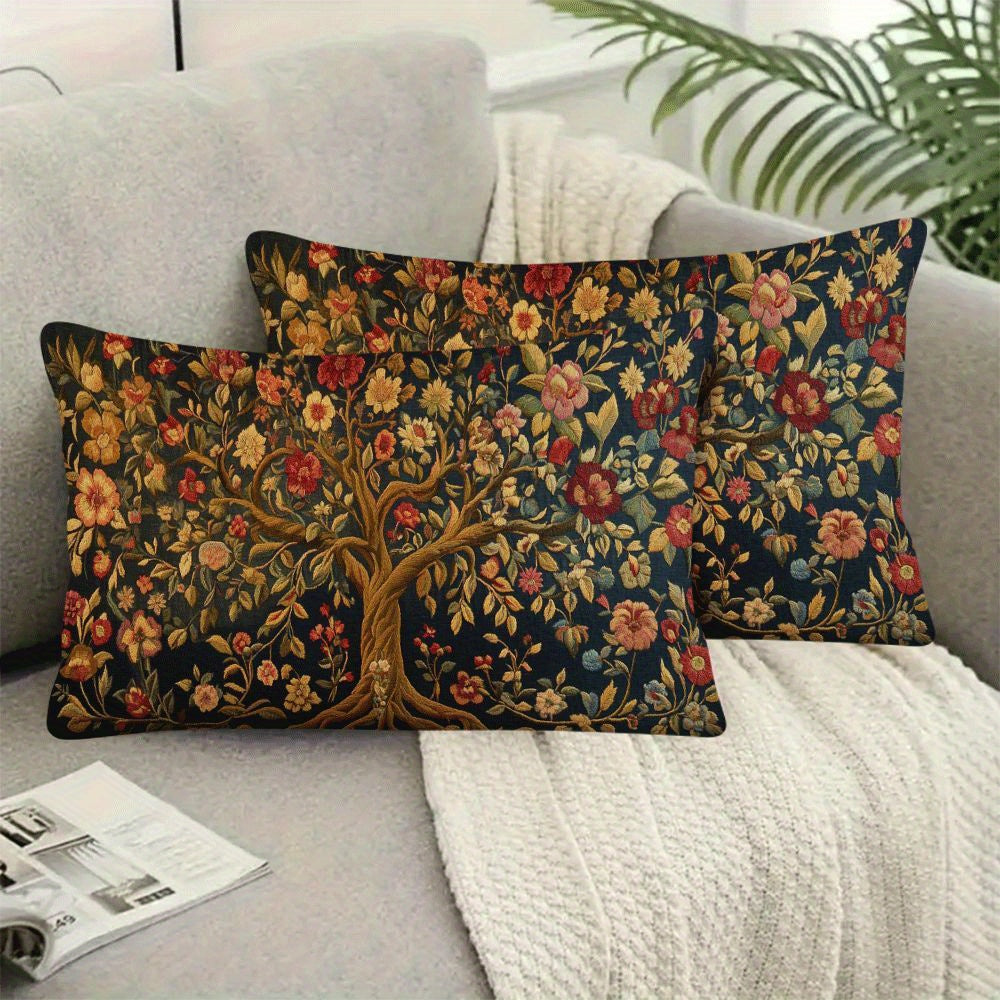 Set of 2 Tree of Life Pillow Covers, 50.8x30.48cm - Great for both Indoor and Outdoor Decoration, Features Zip Closure, Easy to Clean in Washing Machine