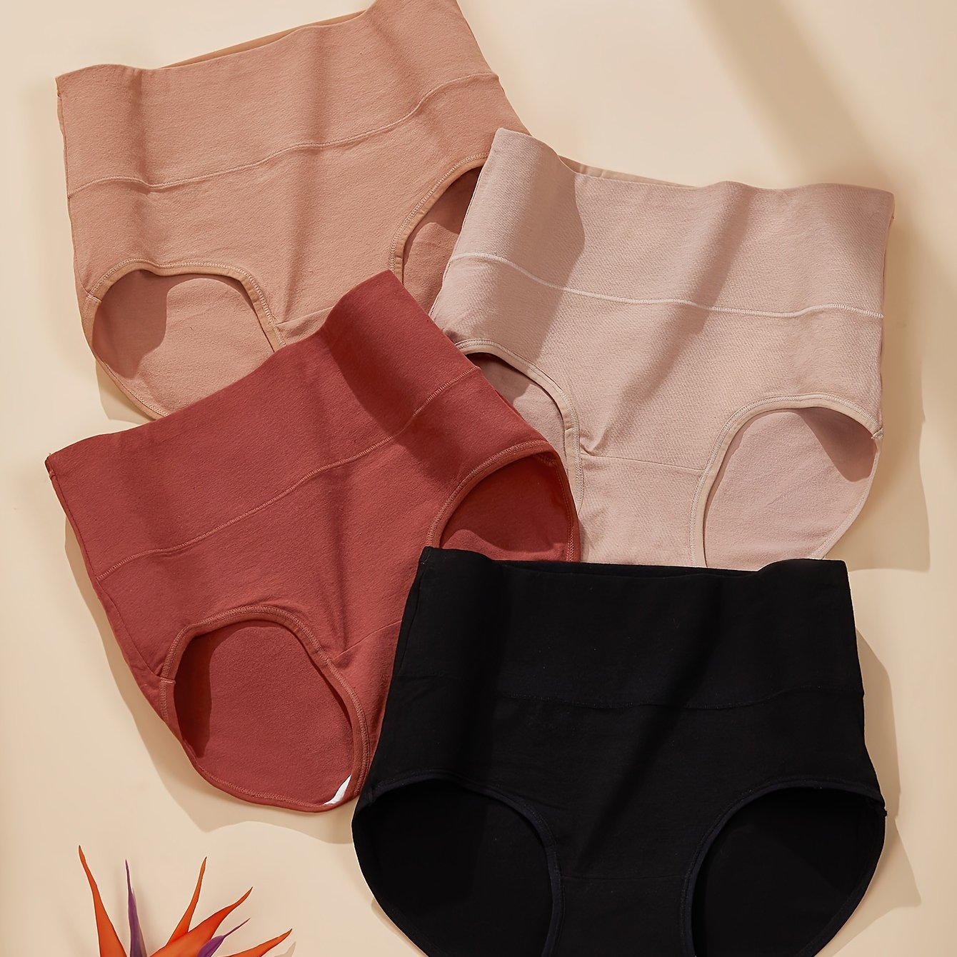 4 Women's High-Waist Seamless Briefs in Beige, Maroon, Nude, & Black - Tummy Control, Stretchy, Soft Knit Fabric