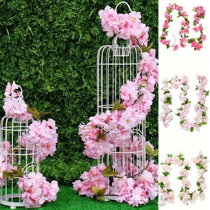 Elegant artificial cherry blossom vine, ideal for home, party, wedding, and garden decor.