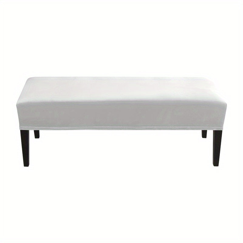 Washable and removable stretch bench cover protects seat from spills and stains in home, office, and hotel.