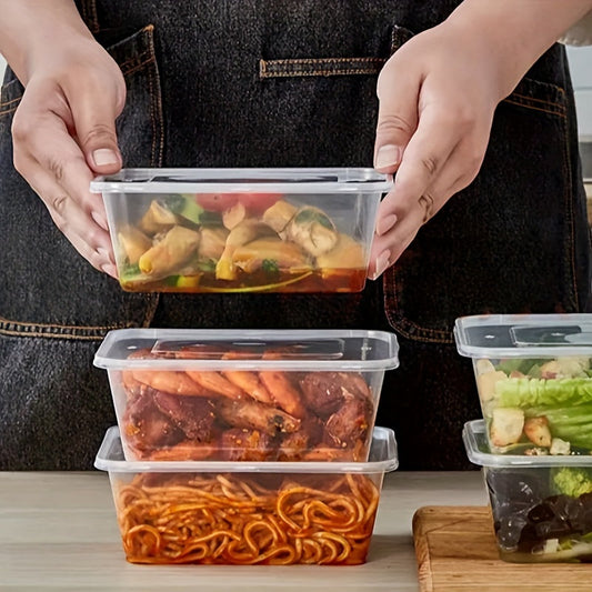 Polypropylene (PP) Disposable Takeaway Boxes with Lids, Square Leak-proof Containers, Clip-on Closure - Available in 18, 35, or 51 piece sets. Microwave & Refrigerator Safe, Perfect for Deli, Pasta, Desserts, Pastries, Fruit Salad. Ideal for Restaurant &