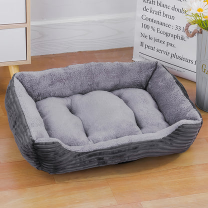 YIWANG Luxury Square Pet Bed, Polyester Fiber, Non-Slip Moisture-Proof, All-Season Warm Dog & Cat Bed for all breeds - Gray XL