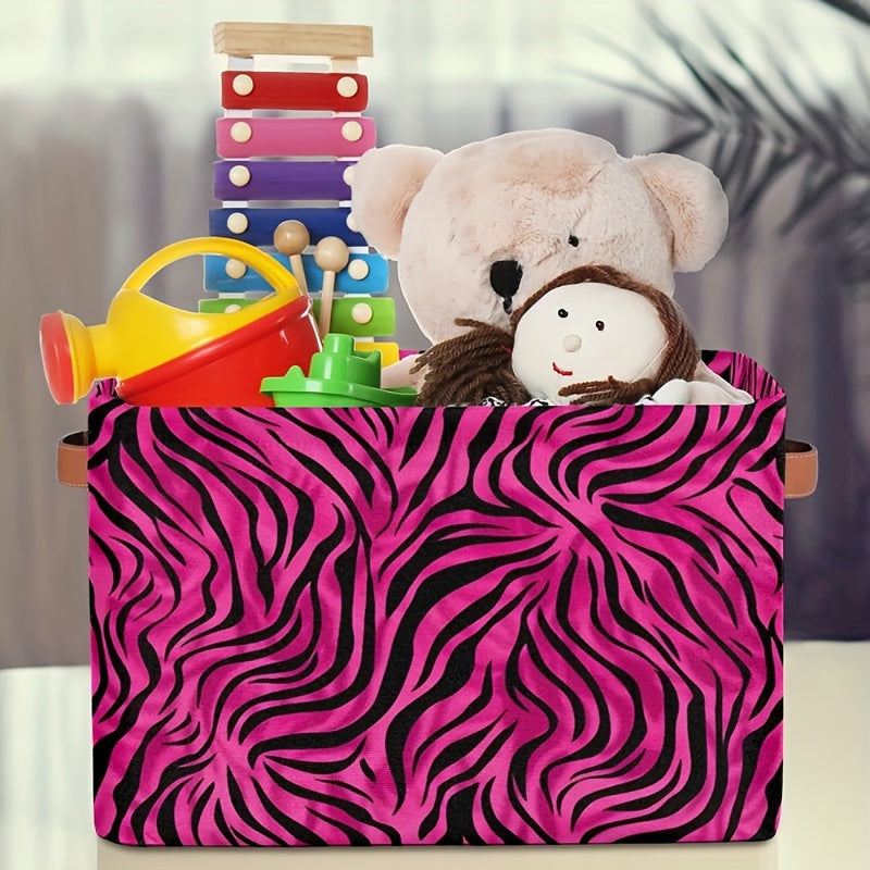 Elegant Leopard Print Storage Bin with Handles - Durable Organizer Basket for Toys, Clothes & Gifts, in Peach Red - Folds Flat for Easy Storage