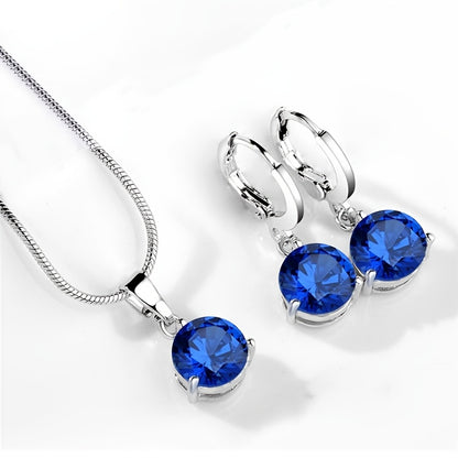 Crystal Zirconia pendant necklace & earrings set in white alloy with rhinestone accents, ideal for weddings and engagements, round shape, suitable for girls.