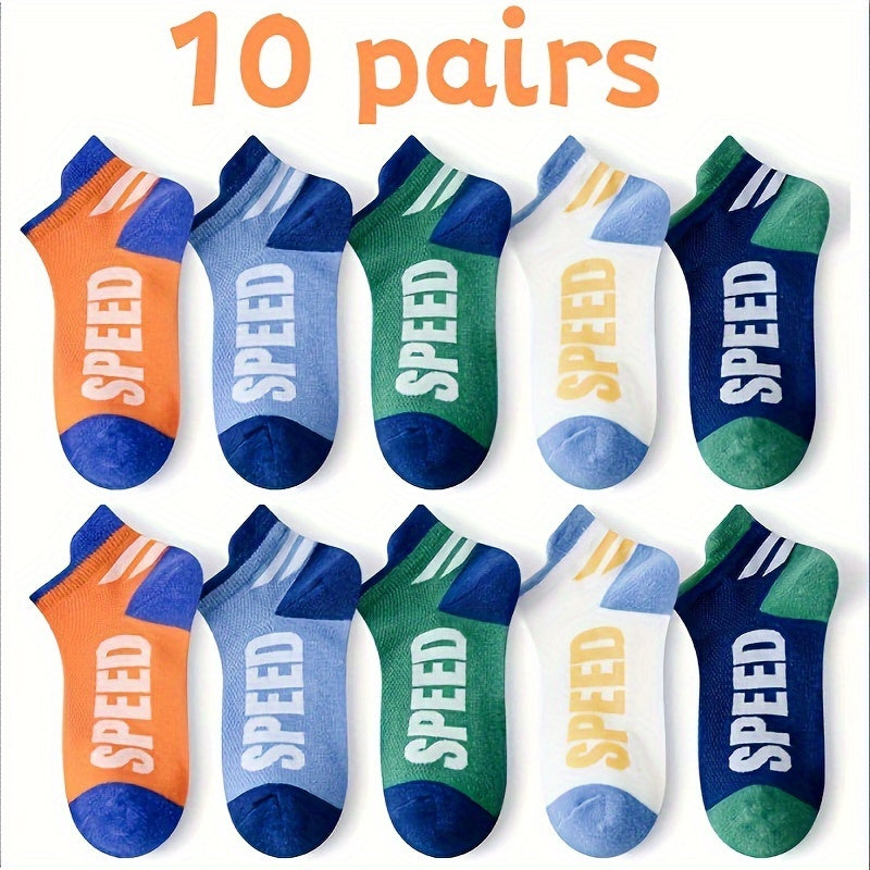 10 boys' breathable mesh socks with cartoon design, polyester blend perfect for spring/fall and summer, for youngsters.