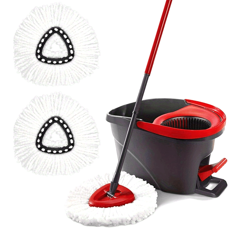 1 set includes 1 piece, Spin Mop Set with 1 Bucket, featuring a New 360° Rotating Mop Bucket Replacement Head and Microfiber Cleaning Pads. Easy to install and use.