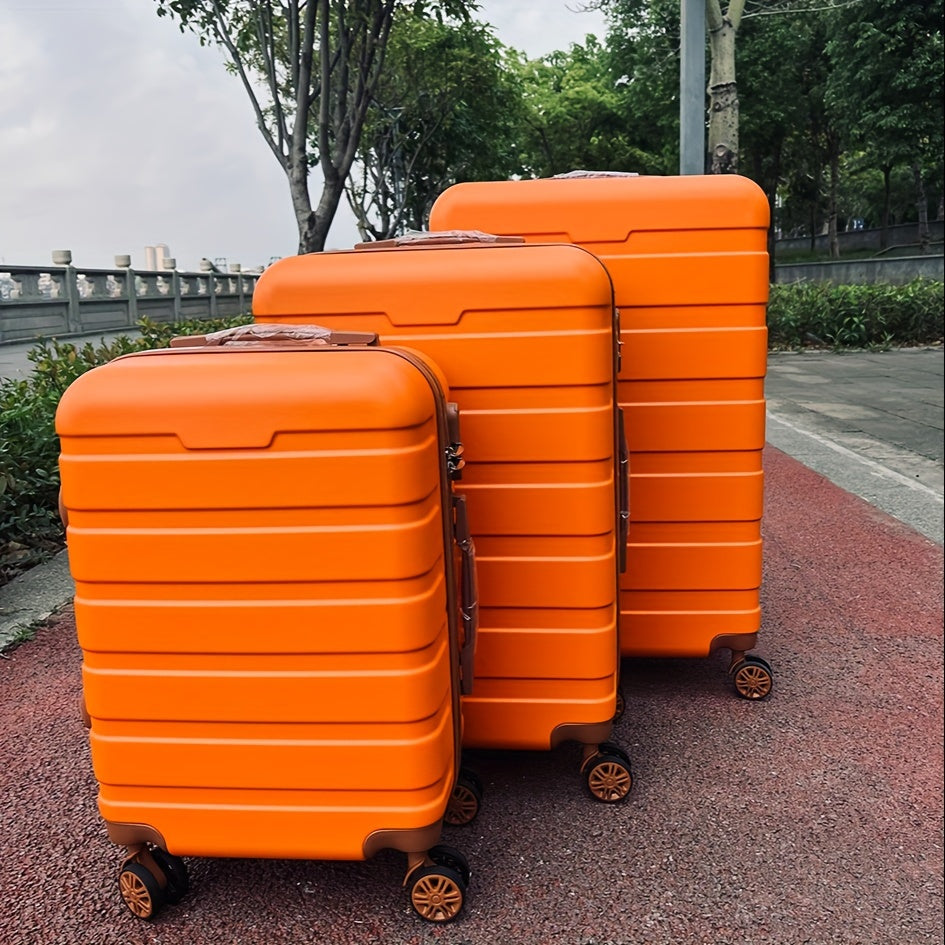 3-piece spinner luggage set with durable wheels, hard shell design, zipper closure, TSA lock, iron handle, ABS+PC body, and lightweight construction for women in sizes 50.8cm, 60.96cm, and