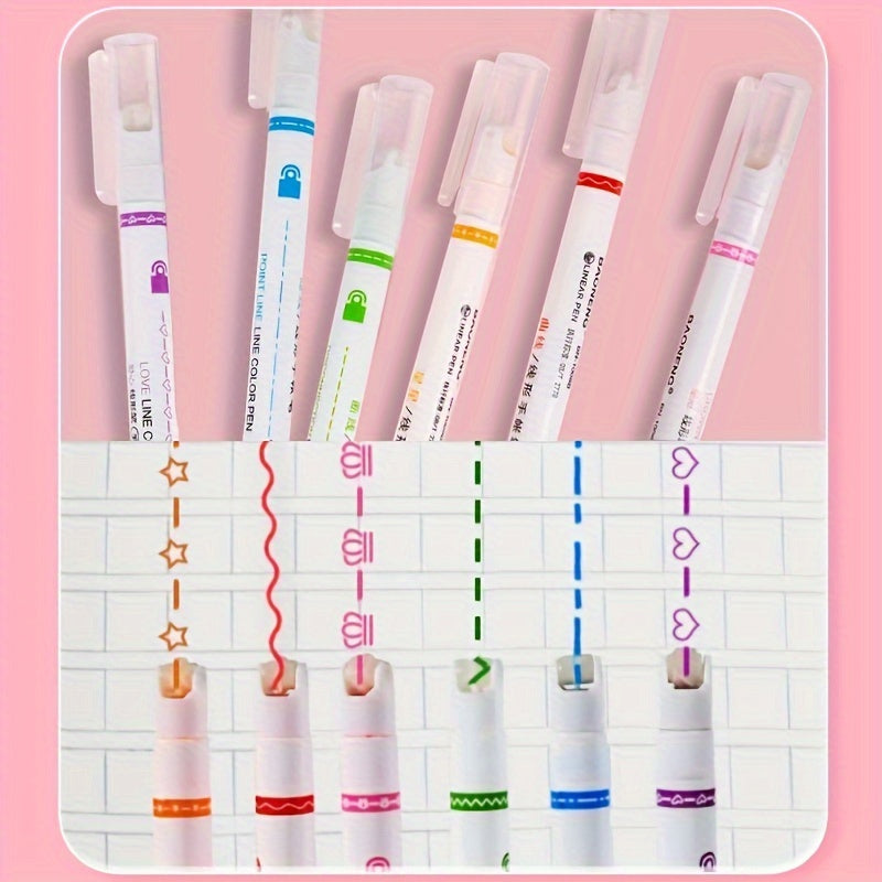 6pcs Quick-Dry Curve Highlighters - Vibrant and Kawaii for School, Crafts & Gifts