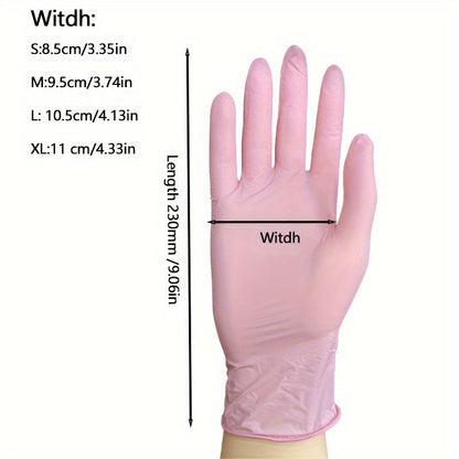 Pink High Quality Nitrile Disposable Gloves - Pack of 100 | Waterproof, Durable, Ideal for Kitchen, Cleaning, Tattoo, Beauty Salon, Hair Dyeing, Hotel, Pet Care, and Home Use