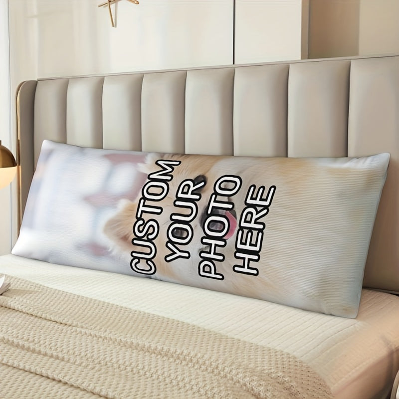 One piece of personalized long body pillowcase featuring photos or text, made from short plush material with double-sided printing. Perfect gift as a customized pillowcase cover, no pillow core included. Measures 50.8 × 137.16 cm.