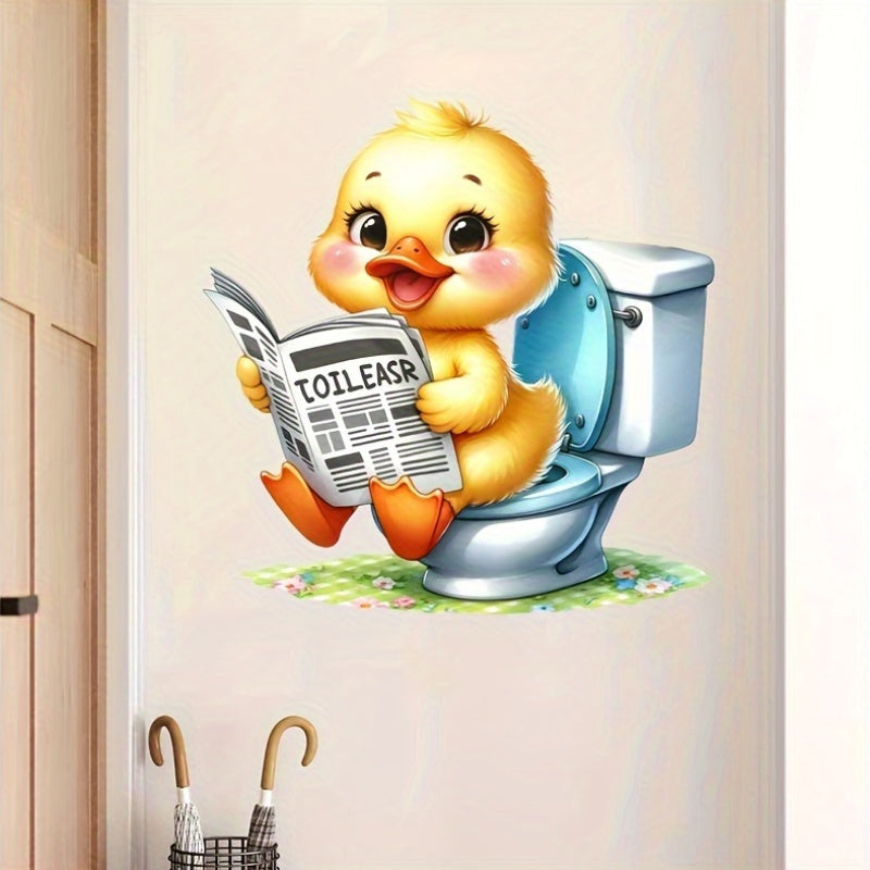 Quackie Cute Duckling Toilet Decal - Waterproof, Self-Adhesive, Animal Theme, Square Shape, Reusable Decorative Decal for Bathroom, Ceramic Surface Compatible.