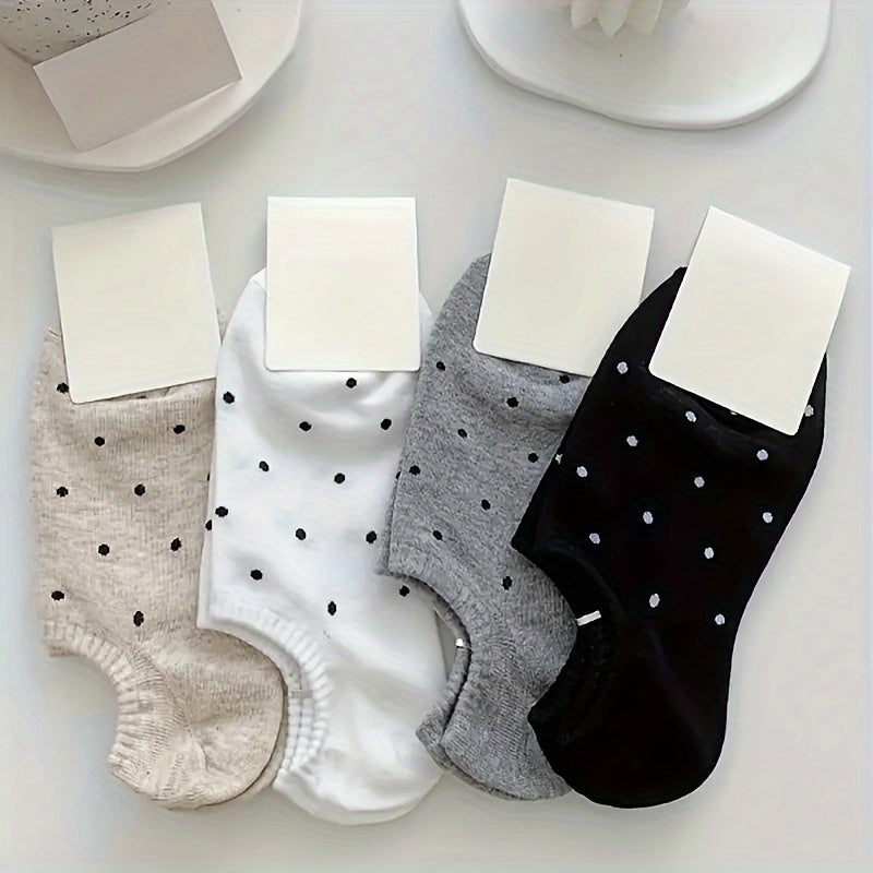 4 pairs of polka dot print low cut boat socks for women