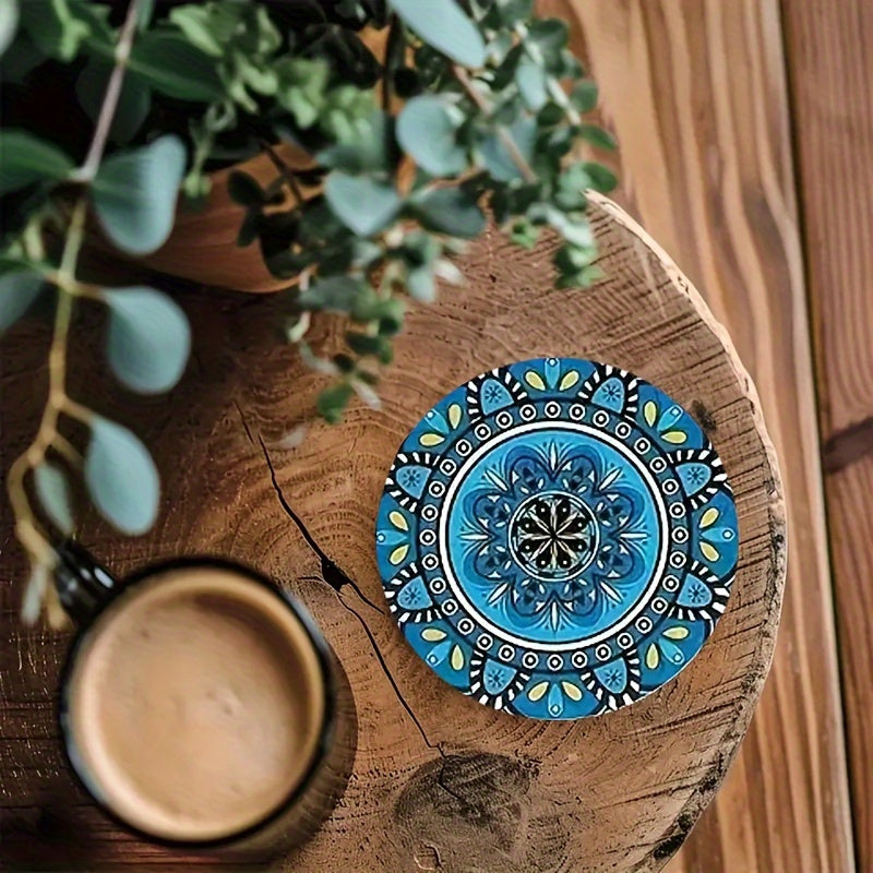 Set of 8 Bohemian-style wooden coasters - heat resistant, non-slip drink mats for home and office decor, perfect for parties, Christmas, and adding artistic, ethnic flair.