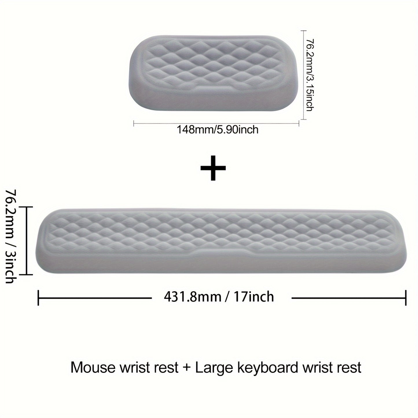 Ergonomic keyboard and mouse wrist rests for comfortable typing and mousing.