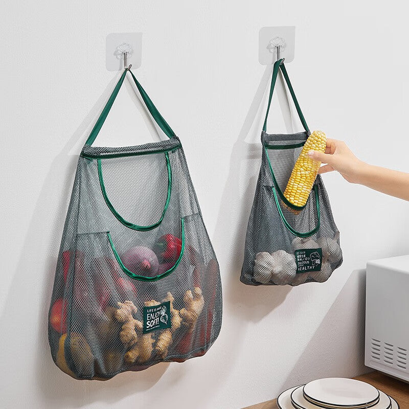 Versatile Kitchen Storage Bag for Fruits & Vegetables - Organize Garlic, Ginger, and Onions with this Wall-Mounted Organizer featuring a Breathable Mesh Design