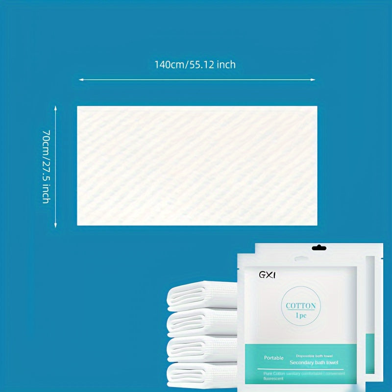 Indulgent Disposable Bath Towels in 1, 2, or 5 Packs - Extra Large 69.85x139.7cm Size, made with Non-woven Fabric for a Silk-like Feel. These Towels are Moisture-Wicking and Gentle on the Skin, perfect for Travel, Gym, Barber Shops, and Spas. Each Towel