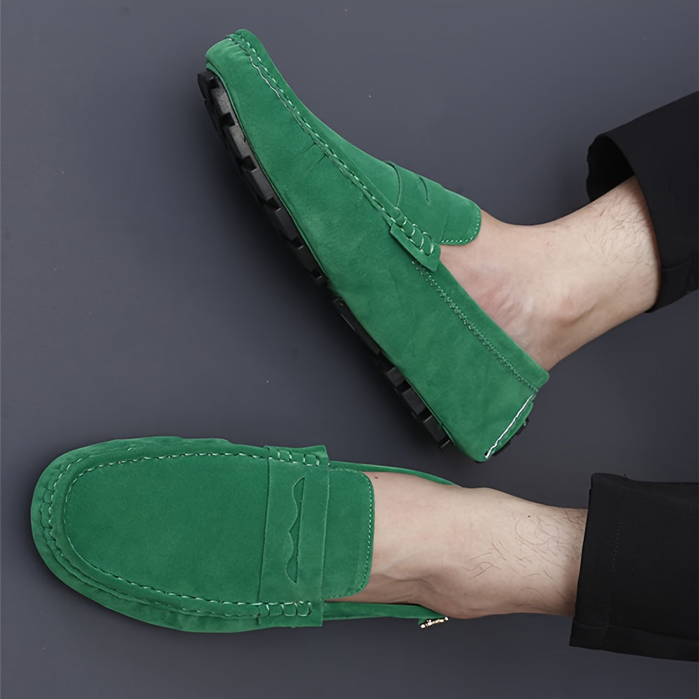 Microfiber loafers with solid color, rubber sole, and polyurethane insole for all-season comfort in casual, party, and wedding activities.