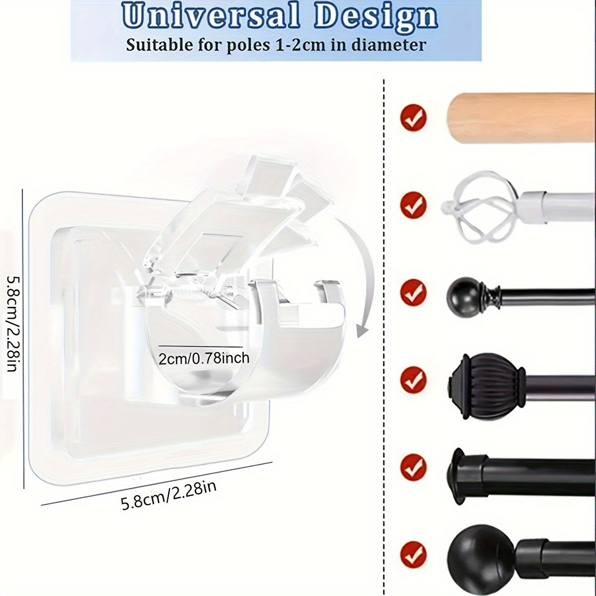 2 adhesive telescopic rod holders for shower curtains and door drapes, no-drill wall mount for bathroom accessories.