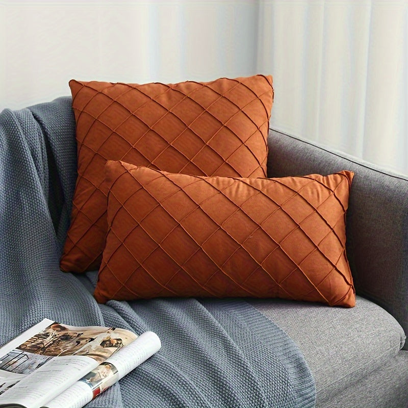 Luxury Nordic Quilted Throw Pillow Cover with Elegant French Style in Soft Suede Fabric. Features Invisible Zipper and is Machine Washable. Ideal for Modern Living Room Decor. Available in Square and Rectangle Sizes.