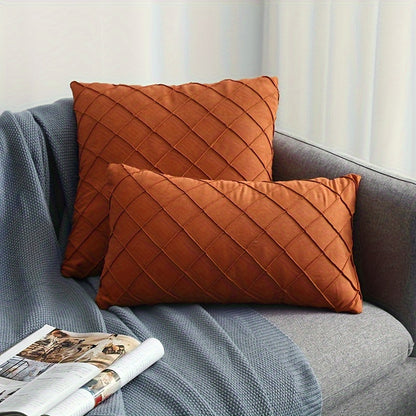 Luxury Nordic Quilted Throw Pillow Cover with Elegant French Style in Soft Suede Fabric. Features Invisible Zipper and is Machine Washable. Ideal for Modern Living Room Decor. Available in Square and Rectangle Sizes.