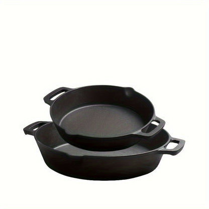 Thickened Cast Iron Skillet with Dual Handles, 26.01cm - Ideal for Steak & Frying - Non-Stick and Uncoated - Oven Safe and Compatible with Induction Cooktops