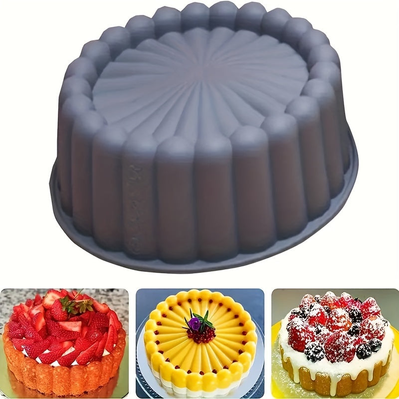 Non-Stick Silicone Round Cake Mold measuring 19.99 cm - Ideal for Wedding, Birthday, Christmas, Halloween, Easter, Hanukkah, Thanksgiving Celebrations | Programmable Baking Pan | Dishwasher Safe | Includes 1 Pack