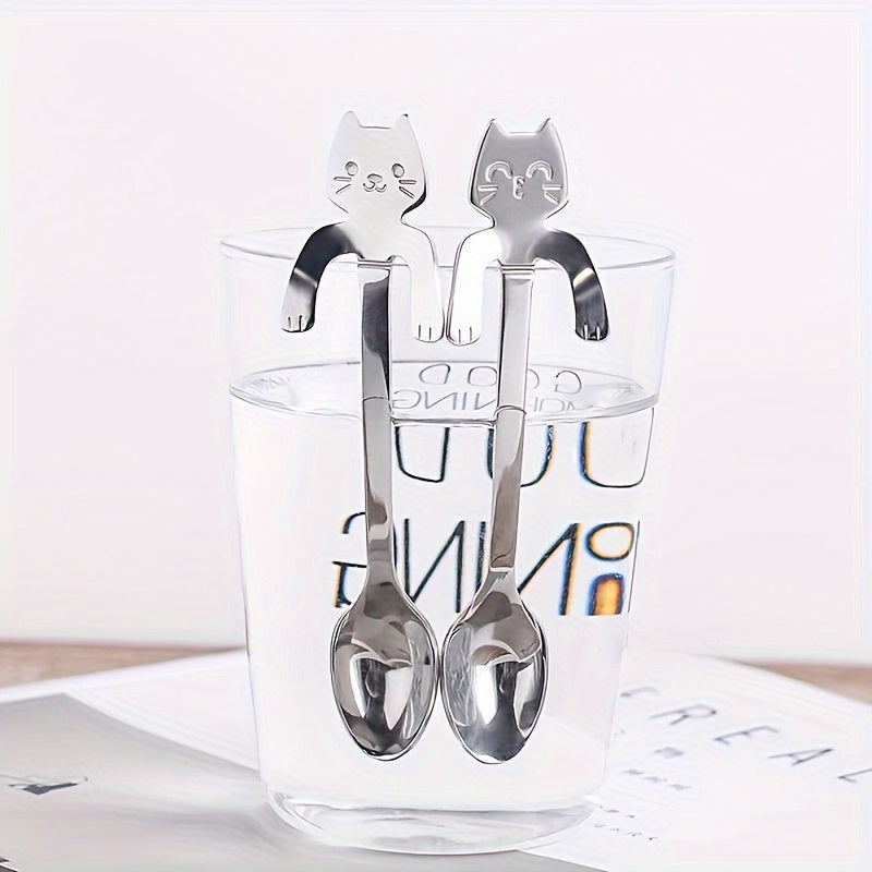 Adorable Stainless Steel Spoon Shaped Like a Cat, Stylish Long Handle Stirrer for Coffee, Tea, and Espresso, Made of 304 Stainless Steel, Beautiful Addition to Your Kitchen, Ideal for Christmas, Grandparents Day, Independence Day, Valentine's Day, Labor