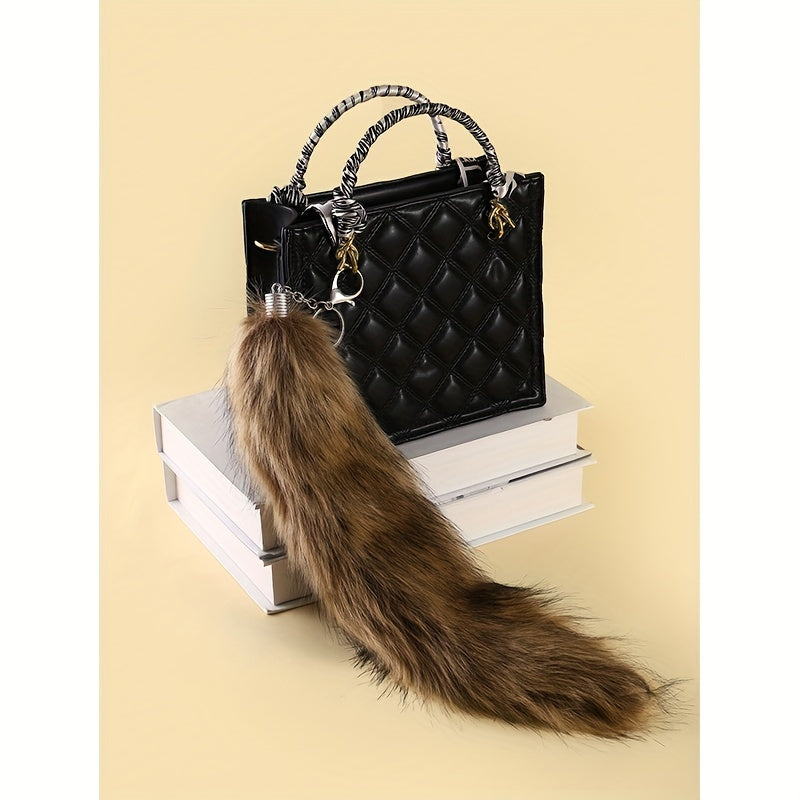 Large Faux Fox Tail Keychain for Women, made with Flannelette Fur and designed as a Carry Bag Keyring. This Novelty Fashion Accessory features a Lobster Claw Closure and is a Decorative Keyring perfect for Birthday Gifts.