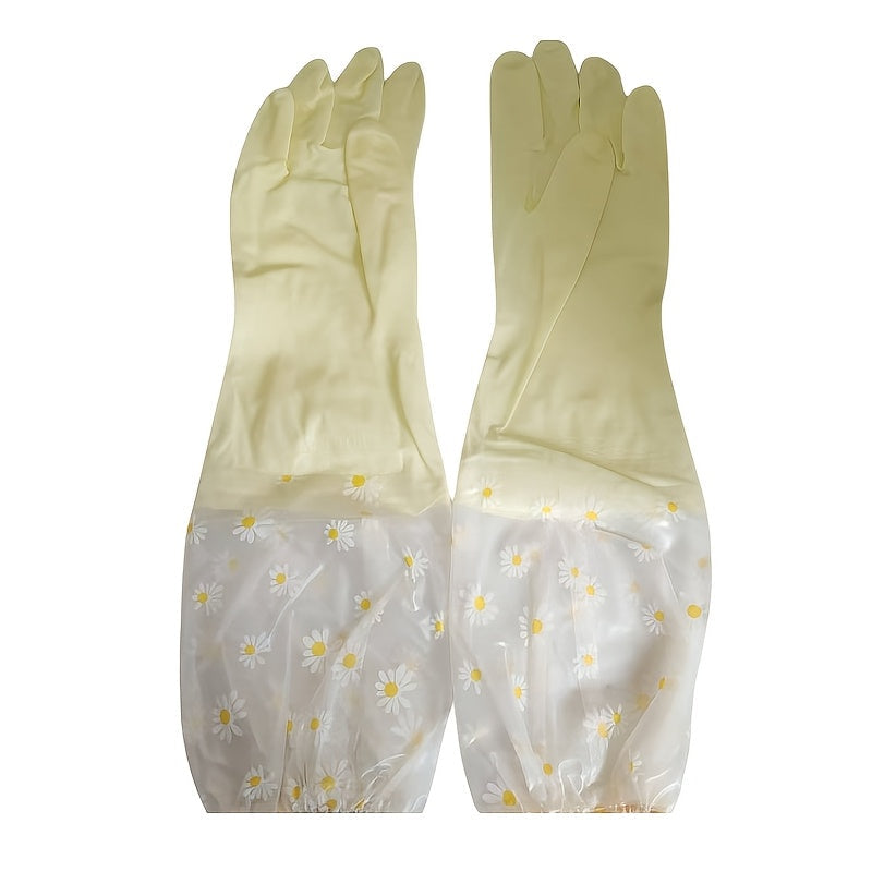 1 pair of elegant, long-sleeve waterproof kitchen gloves made from durable, lead-free latex for efficient home cleaning