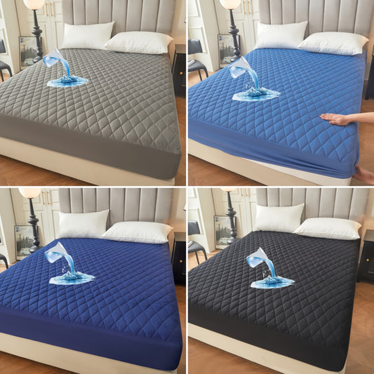 Waterproof mattress protector in multicolor with layered solid colors. Soft and comfortable, this bedding fitted sheet provides full protection for your guest room bed. Includes anti-slip technology. Does not include pillowcase or pillow core.