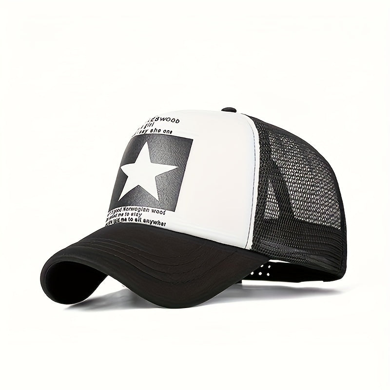 Pentagram Print Unisex Trucker Hat, Breathable Mesh, Lightweight Baseball Cap for Men and Women