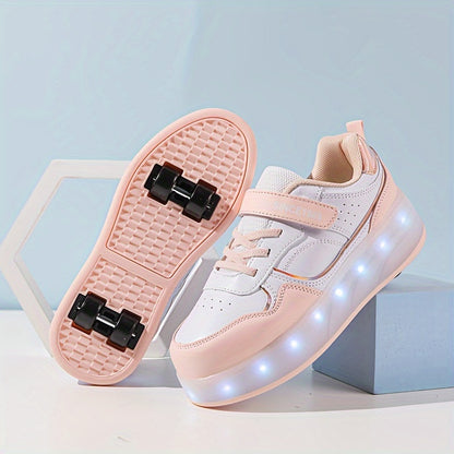 LED Light-Up Roller Skates for girls in Purple & White. Adjustable strap, Lightweight & Breathable. Ideal for outdoor fun and street style. Trendy youth sneakers with Pu Upper Skates.